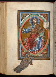 Christ trônant en majesté dans une mandorle, entouré des quatre symboles des évangélistes, de 