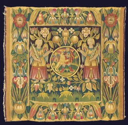 Panneau de tapisserie biblique représentant Samson et le Lion, probablement 17ème siècle, Allemagne du Nord, Schleswig-Holstein ou Hambourg