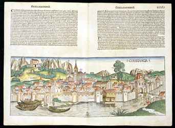Vue aérienne de Constance, de la Chronique de Nuremberg par Hartmann Schedel (1440-1514) 1493