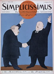 Caricature sur le rapprochement franco-allemand : Briand et Stresemann - dans « Simplicissimus » du 11/10/1926