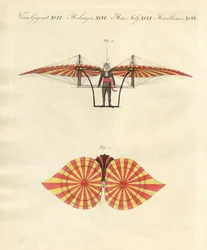 Machine volante de Degen (gravure en couleur)