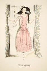 Der Besuch", robe de thé de Gunther, tiré de Styl, publié en 1922 (impression sur pochoir)