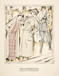 "Die Sachverständigen", publicité pour les manteaux de Stawropulos  Moldauer, tirée de Styl, publié en 1922 (impression sur pochoir).