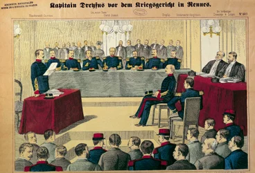 Affaire Dreyfus : le procès en révision du capitaine Dreyfus. Illustration de la presse allemande