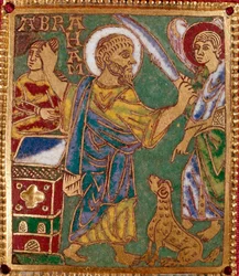 Plaque émaillée représentant le prophète Abraham et le sacrifice d