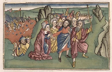 Exode 14 Moïse et les Israélites traversant la mer Rouge, de la Bible de Nuremberg (Biblia Sacra Germanaica)