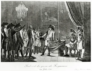 Frédéric le Grand reçoit son beau-frère Frédéric, margrave de Brandebourg-Bayreuth, comme franc-maçon à Berlin en 1740