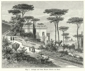 Conception de jardin : Monte Pincio, Rome, Italie (gravure)