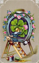 Carte postale allemande représentant des porte-bonheur, envoyée de Hongrie le 21 mai 1911