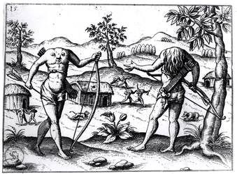 Hommes et femmes sans tête, illustration du récit de Sir Walter Raleigh sur la Guyane, publié à Nuremberg, 1599