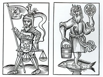 Hermensul ou Irmensul (à gauche) et Crodon (à droite) idoles des anciens Saxons, d