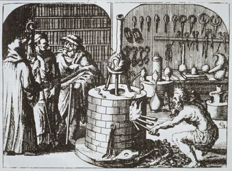 Philosophes hermétiques et un alchimiste, du Museum Hermeticum par Michael Majer (1625) illustré dans une histoire de la magie publiée à la fin du 19e siècle