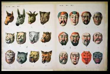 Masques de carnaval humains et animaux, page d