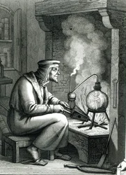 Illustration du Faust de Goethe représentant Méphistophélès créant un homoncule, 1854