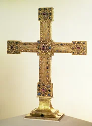 Croix impériale du Saint-Empire romain germanique en chêne recouverte de plaques d