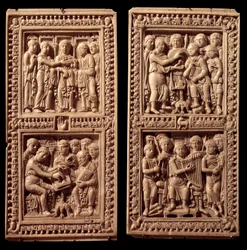 Reliures en ivoire du psautier de Dagulf : David, Saint Jérôme
