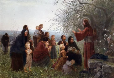 Jésus avec des femmes et des enfants (« Laissez venir à moi les petits enfants »), Allemagne vers 1880