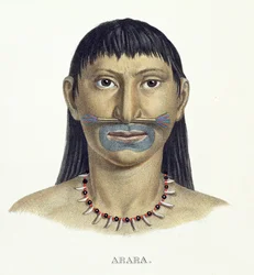 Homme natif de la tribu Arara avec peinture faciale bleue, de l