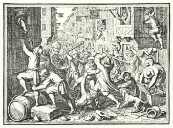 Pillage du Judengasse, le ghetto juif de Francfort, lors du soulèvement de Fettmilch, 1614