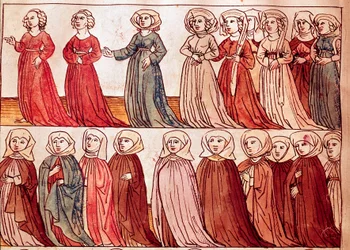 Procession de femmes de Bohême. Miniature de la « Chronique du concile de Constance » d