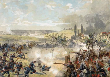 Landwehr prussien en action à la bataille de Noisseville, guerre franco-prussienne, 31 août 1870