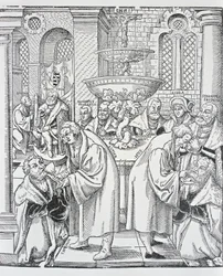Réformateurs Martin Luther et Jan Hus administrant la communion