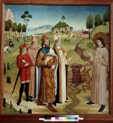 Représentation de la rencontre du roi wisigoth Wamba et de saint Gilles l