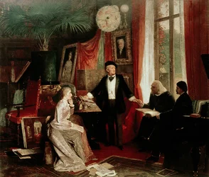 Richard Wagner avec Franz Liszt et la fille de Liszt, Cosima