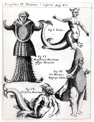 Monstres marins, illustration de Physica Curiosa par Gaspar Schott S.J. (1608-66), publiée à Wurtzbourg en 1662