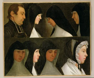 Étude de religieuses, une novice et un abbé