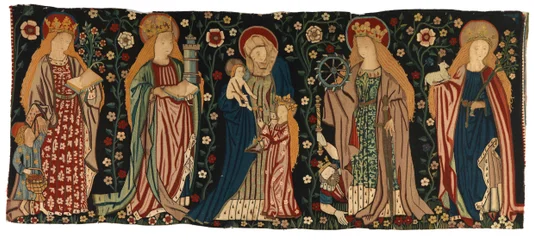 Antependium de tapisserie représentant Sainte Anne, la Vierge et le Christ, et quatre saintes femmes, du Moyen-Rhin