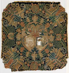 Coussin armorial en tapisserie, possiblement de Basse-Saxe, fabriqué au 17ème siècle