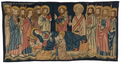 Panneau de tapisserie représentant la Mort de la Vierge, du Moyen-Rhin, possiblement Trèves, milieu du 15ème siècle
