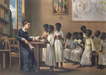 Enseignant avec des élèves, 1880