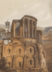 Temple de Vesta, Tivoli, Italie (lithographie couleur)