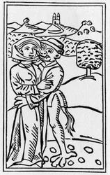 Le diable amoureux de la sorcière (Le Baiser du diable) - gravure de 1489 dans « De lamiis et pythonicis mulieribus » d