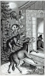 Les quatre animaux criant à la fenêtre, illustration pour Les Musiciens de Brême, conte des frères Grimm