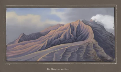 Le côté nord du Merapi vu de 4686 pieds, novembre 1836, pl.VII de Topographischer und naturwissenschaftlicher Atlas zur Reise durch Java, par Dr. Fr. Junghuhn, Magdeburg, 1845