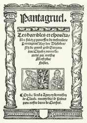 Page de titre de la plus ancienne édition connue de Pantagruel, un roman de François Rabelais (gravure)