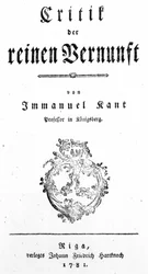 Page de titre de Critique de la raison pure par Immanuel Kant, publié en 1781