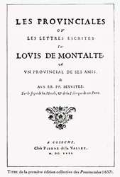 Page de titre des Provinciales de Blaise Pascal (1623-62), Amsterdam, 1657 (encre sur papier)