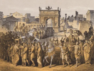Triomphe dans la Rome antique (lithographie couleur)