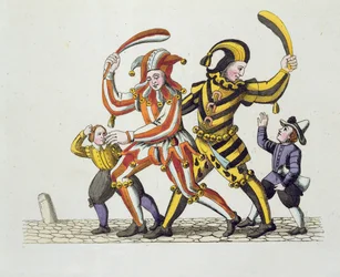 Deux bouffons jouant avec des enfants, des coutumes et pratiques de jeux et chansons de la vieille Nuremberg, réédité en 1831