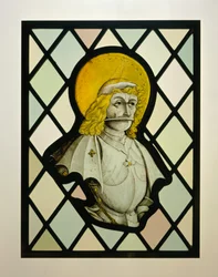 Fragment de panneau de fenêtre avec saint armé