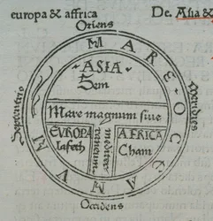 f.177v Carte T-in-O, avec noms de lieux en caractères d