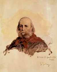 Unité italienne : portrait de Giuseppe Garibaldi (1807-1882), patriote italien. Œuvre de Gerolamo (Girolamo) Induno (1825-1890)