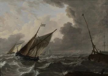 Navires à voile dans une mer agitée