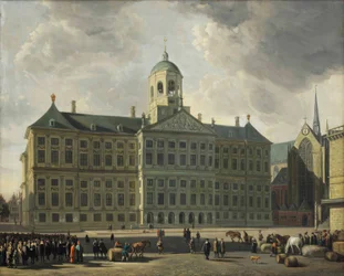 Vue du Dam avec la nouvelle mairie, la Nieuwe Kerk et la Waag, Amsterdam