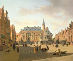 La place du marché avec le Raadhuis, Haarlem, XVIIe siècle