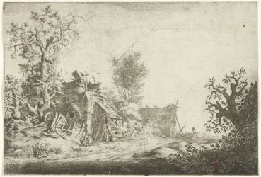 Paysage avec fermes en ruine